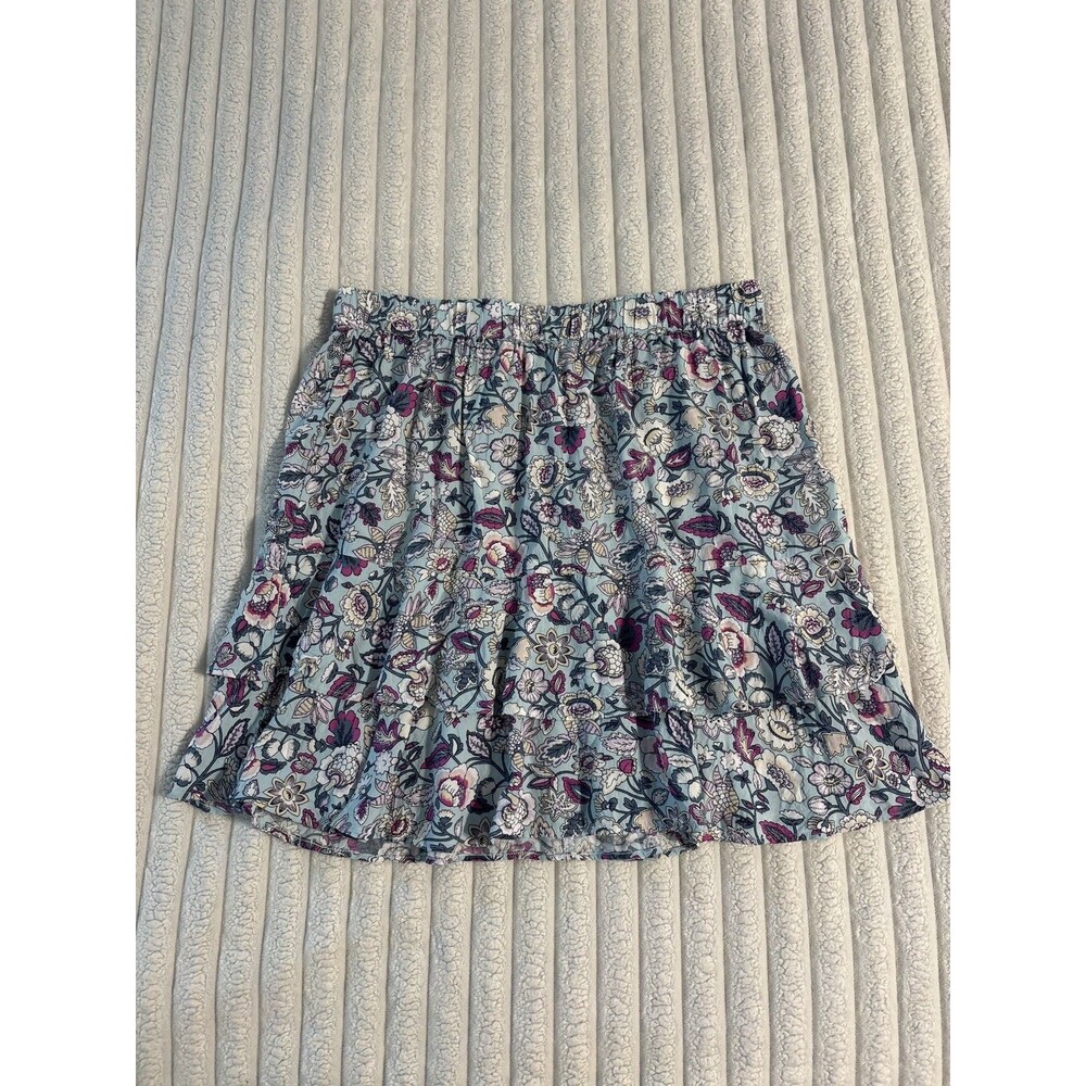 LOFT tiered floral ruffle Skirt Womens large light blue officewear church brunch